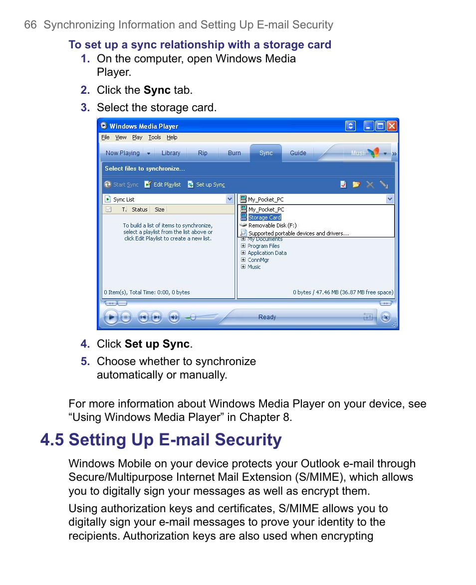 5 setting up e-mail security | HTC 8500 User Manual | Page 66 / 212