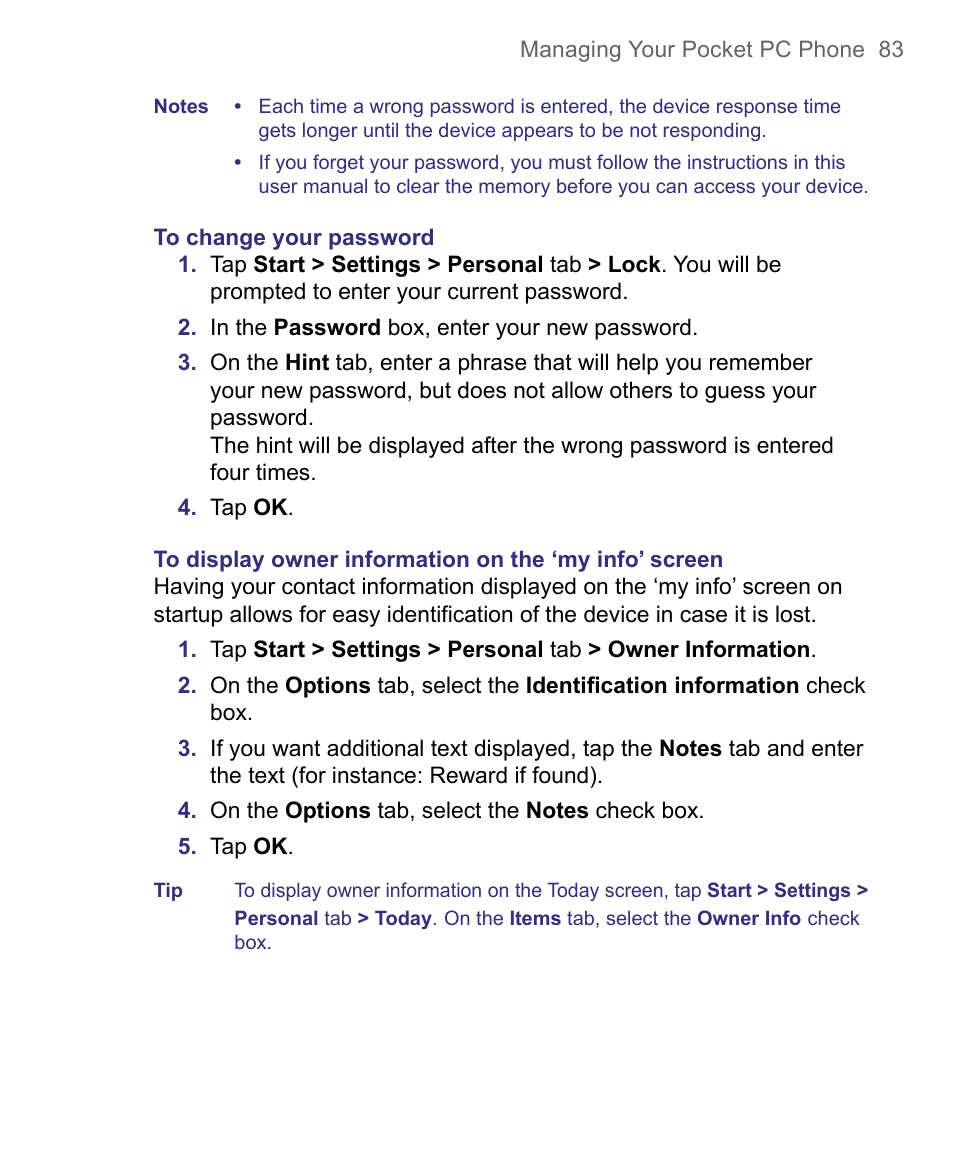 HTC 8500 User Manual | Page 83 / 212