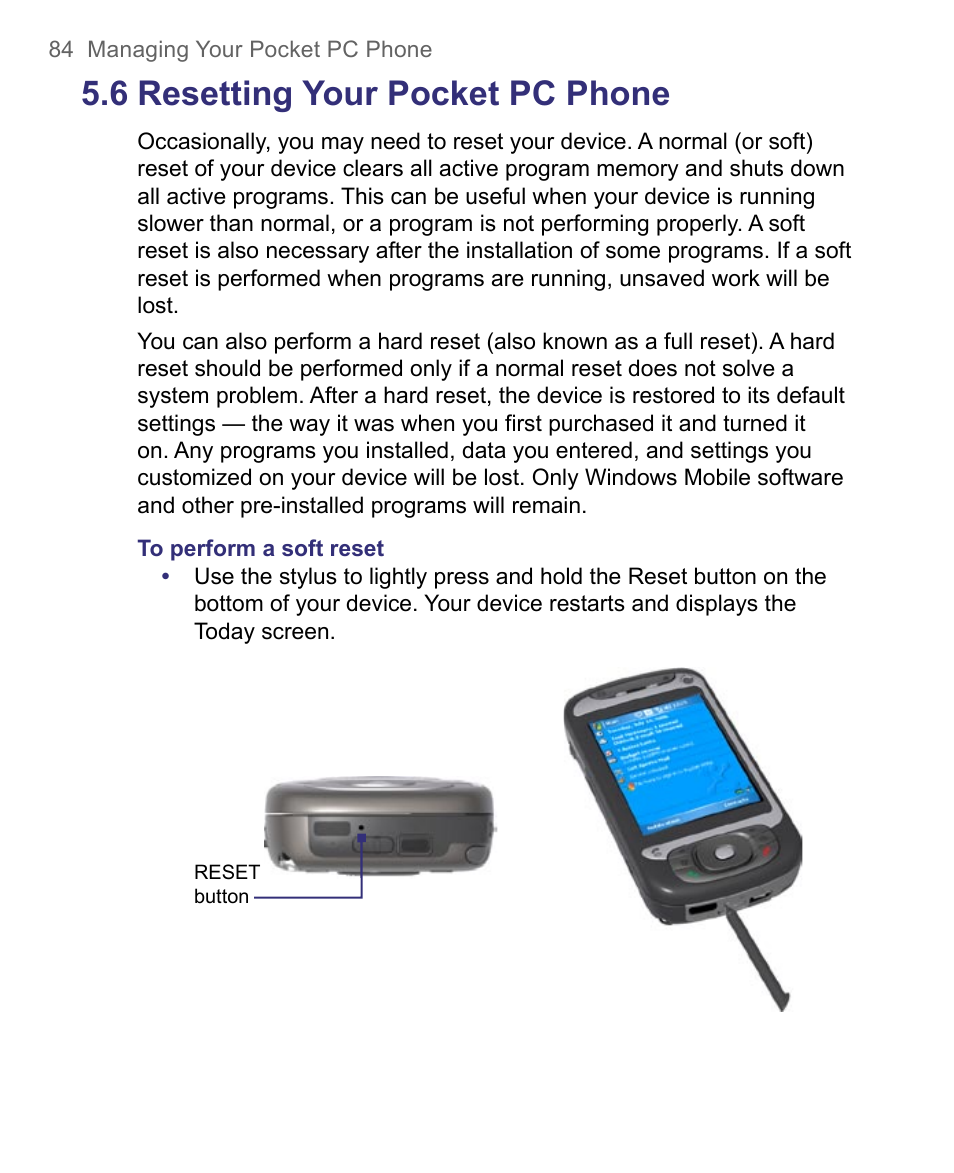 6 resetting your pocket pc phone | HTC 8500 User Manual | Page 84 / 212