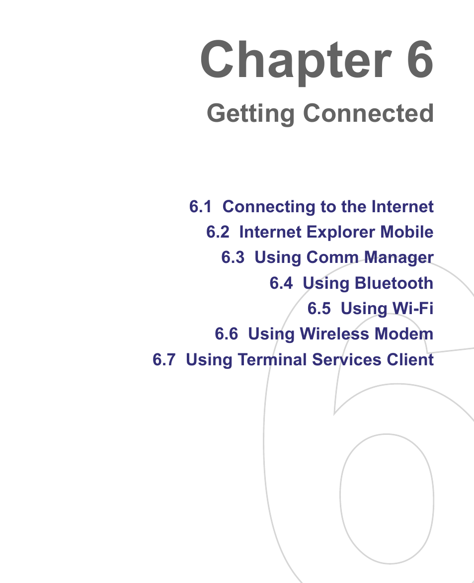 Chapter 6, Getting connected | HTC 8500 User Manual | Page 87 / 212