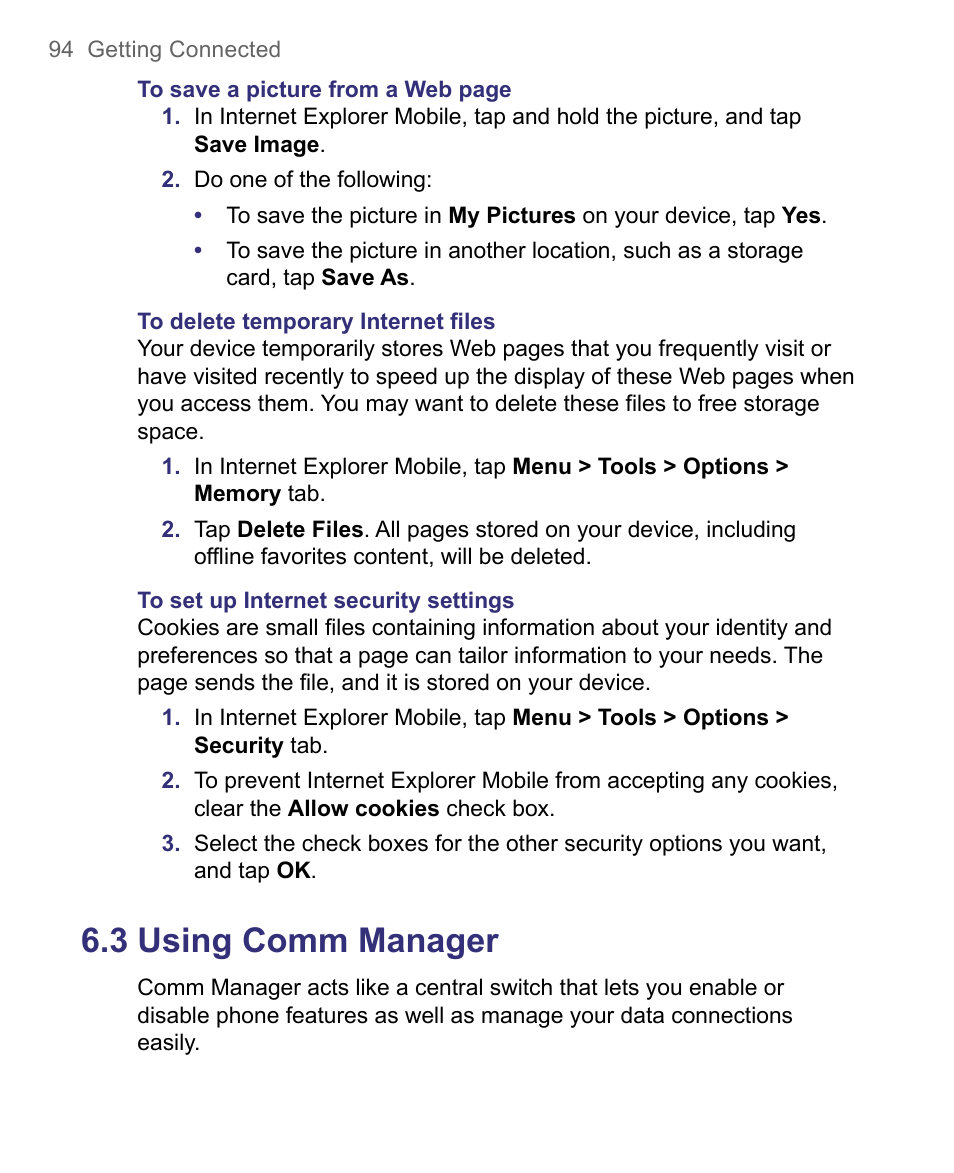 3 using comm manager | HTC 8500 User Manual | Page 94 / 212