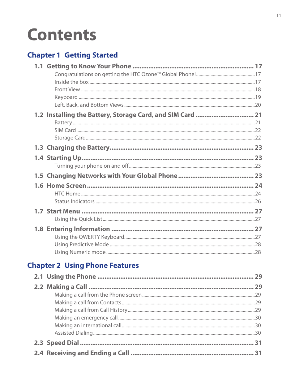 HTC Ozone CEDA100 User Manual | Page 11 / 102