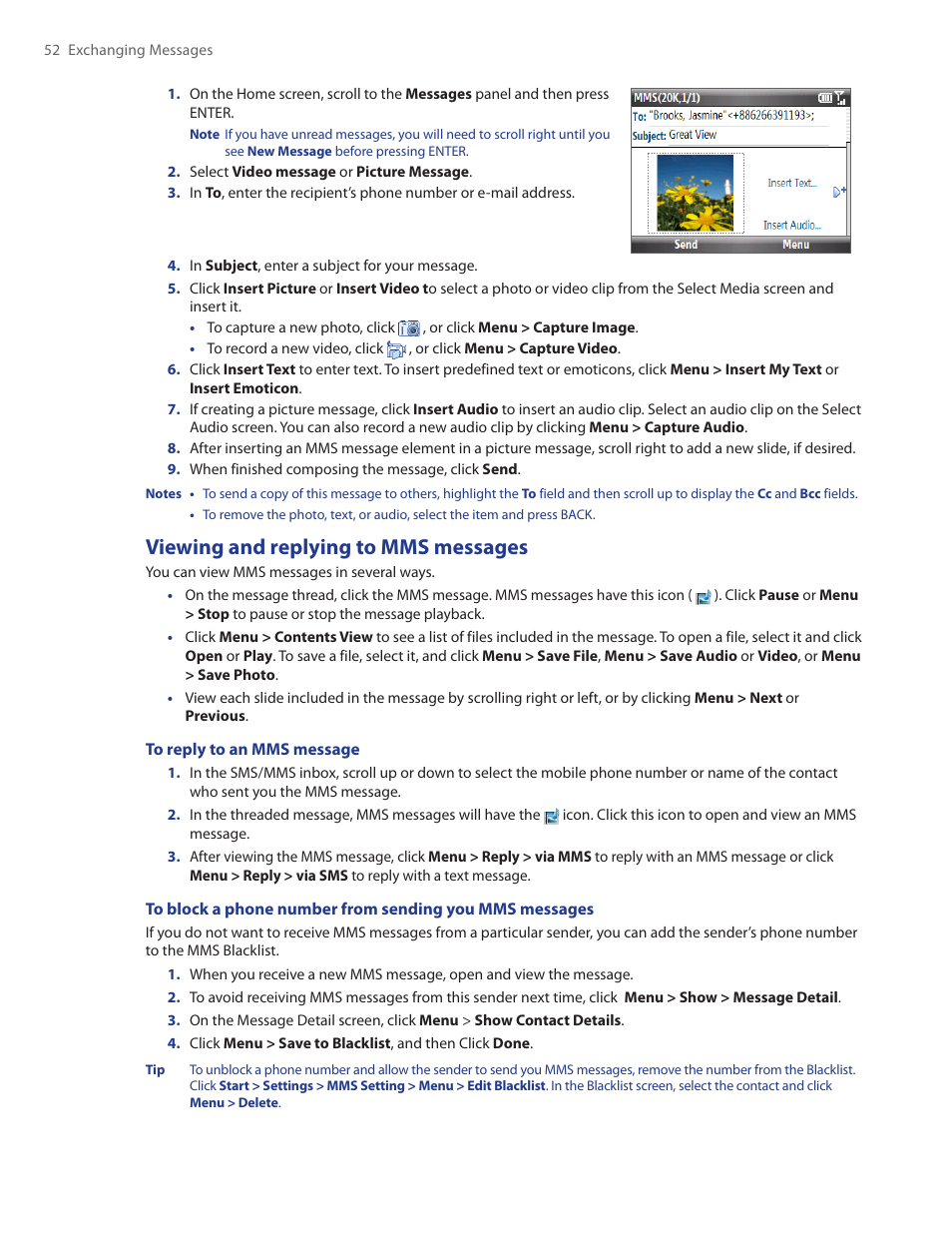 Viewing and replying to mms messages | HTC Ozone CEDA100 User Manual | Page 52 / 102