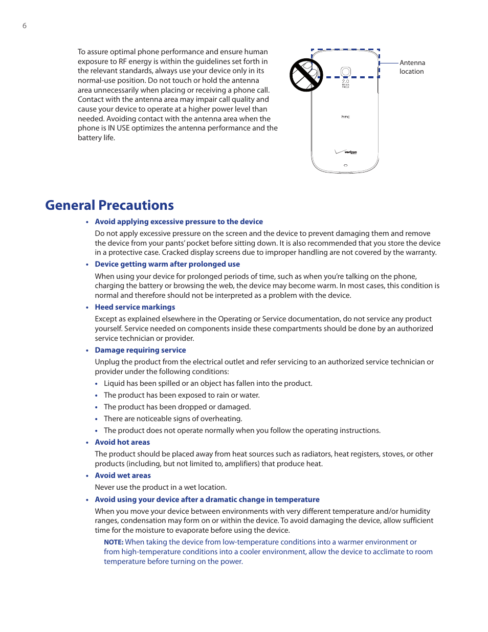 General precautions | HTC Ozone CEDA100 User Manual | Page 6 / 102