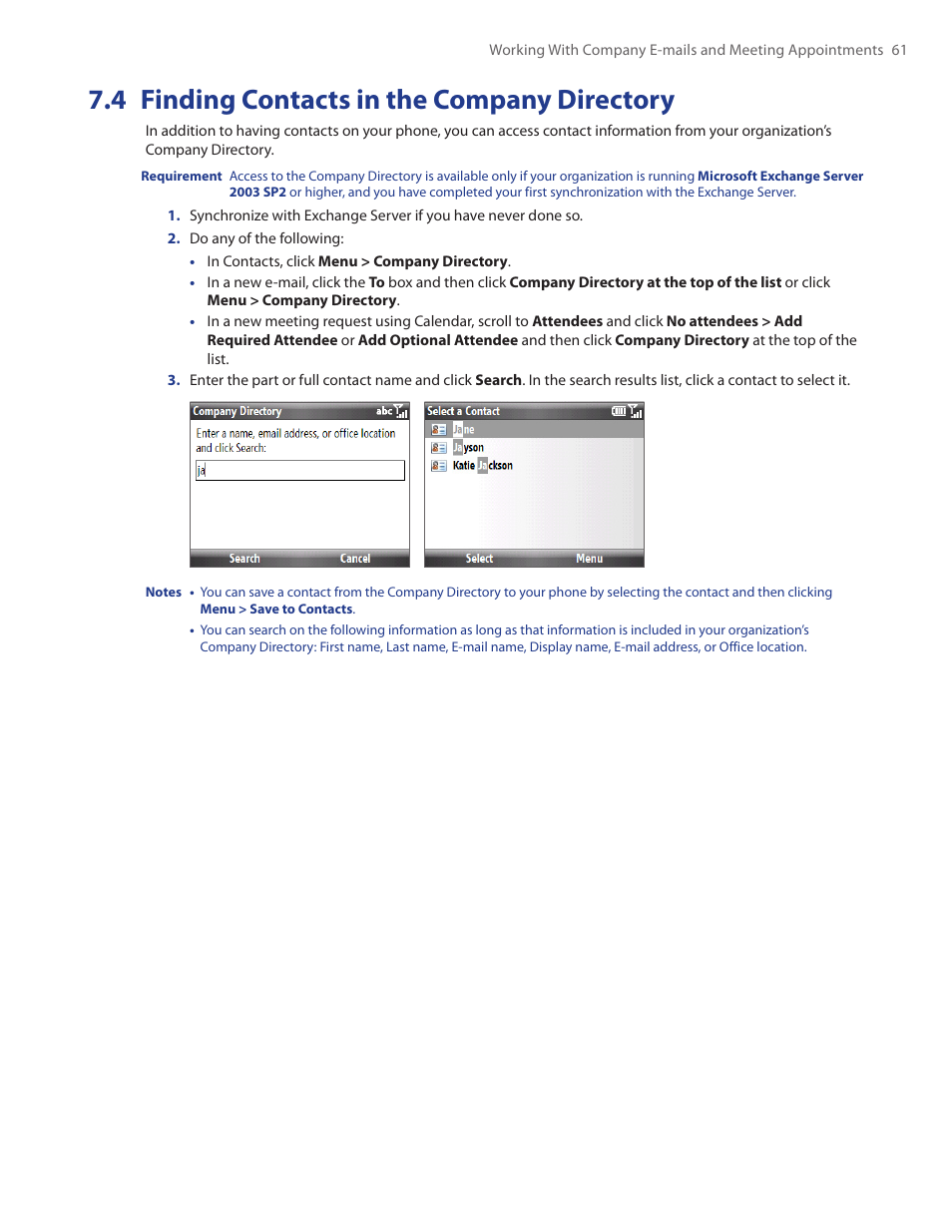 4 finding contacts in the company directory | HTC Ozone CEDA100 User Manual | Page 61 / 102