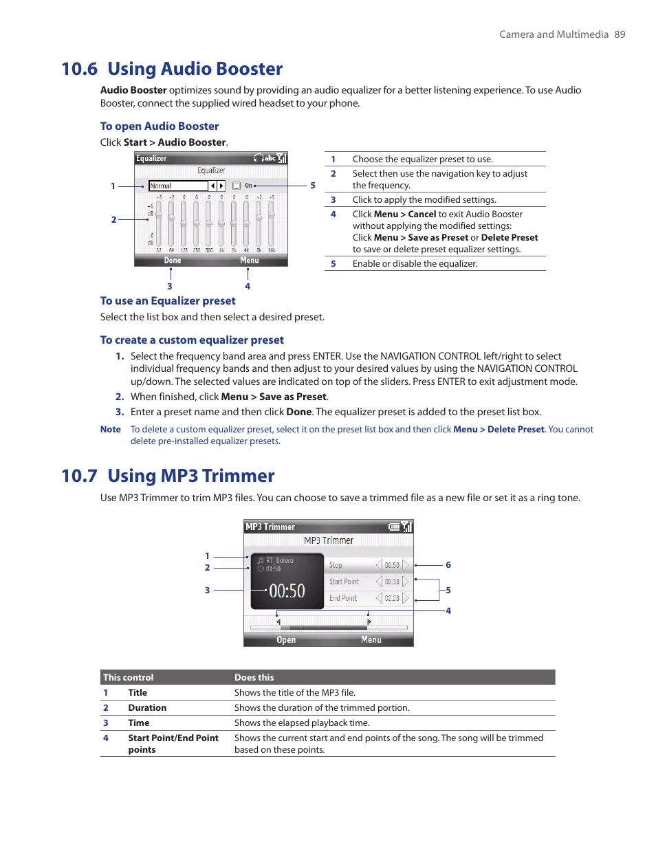 6 using audio booster, 7 using mp3 trimmer, 6 using audio booster 10.7 using mp3 trimmer | HTC Ozone CEDA100 User Manual | Page 89 / 102