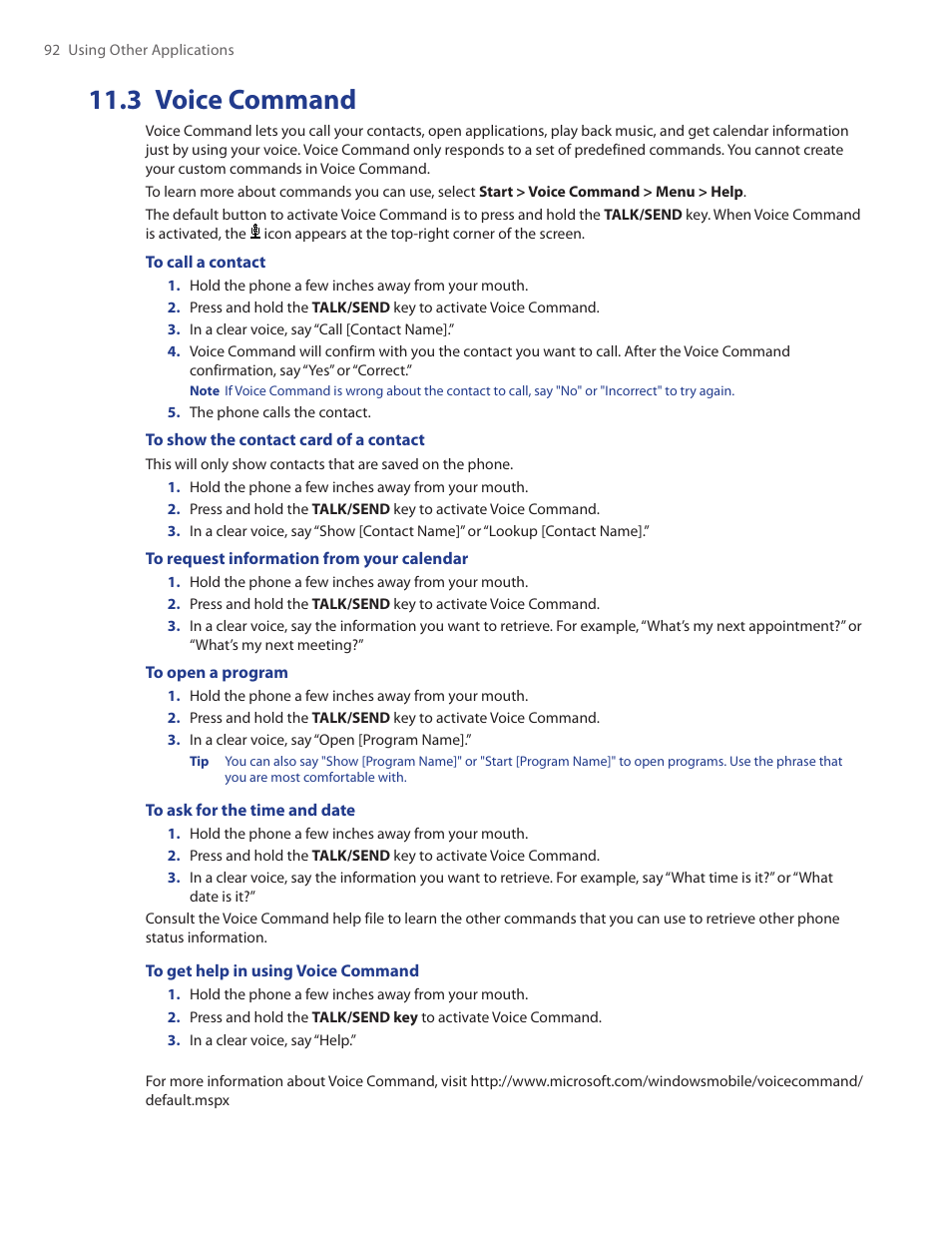 3 voice command | HTC Ozone CEDA100 User Manual | Page 92 / 102