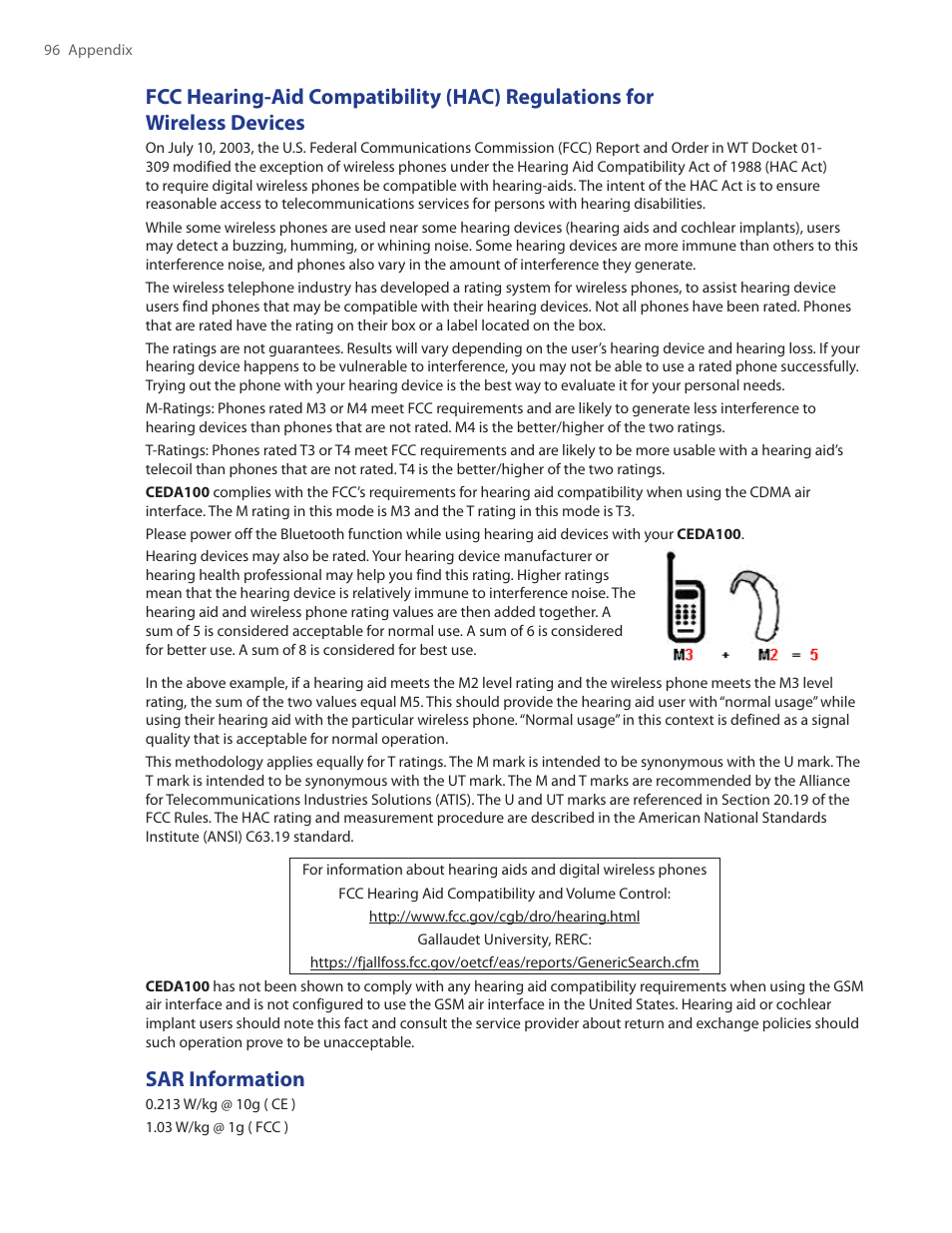 Sar information | HTC Ozone CEDA100 User Manual | Page 96 / 102