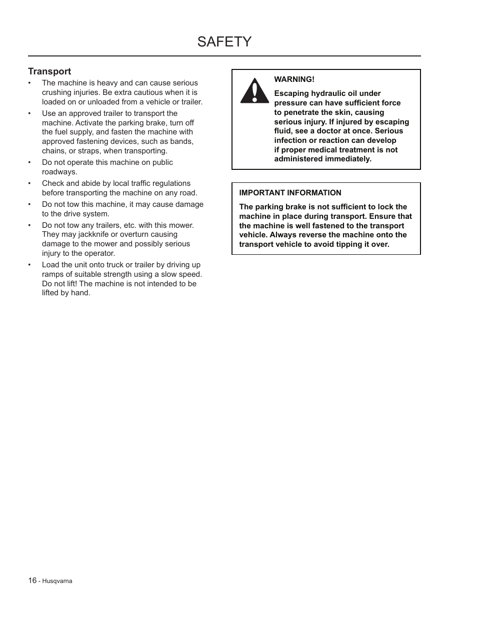 Transport, Safety | HTC LZC5227 / 965879701 User Manual | Page 16 / 76