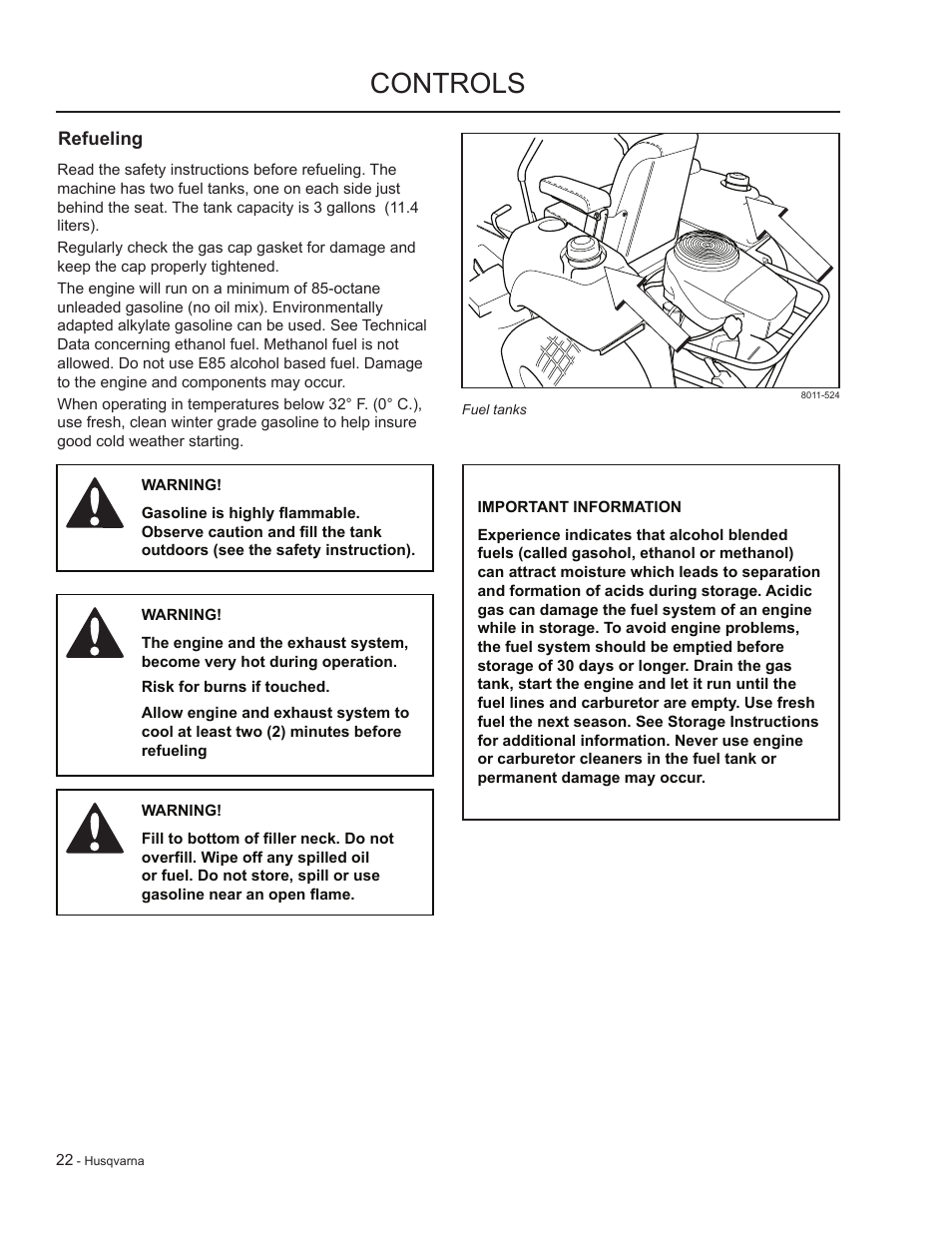 Refueling, Controls | HTC LZC5227 / 965879701 User Manual | Page 22 / 76