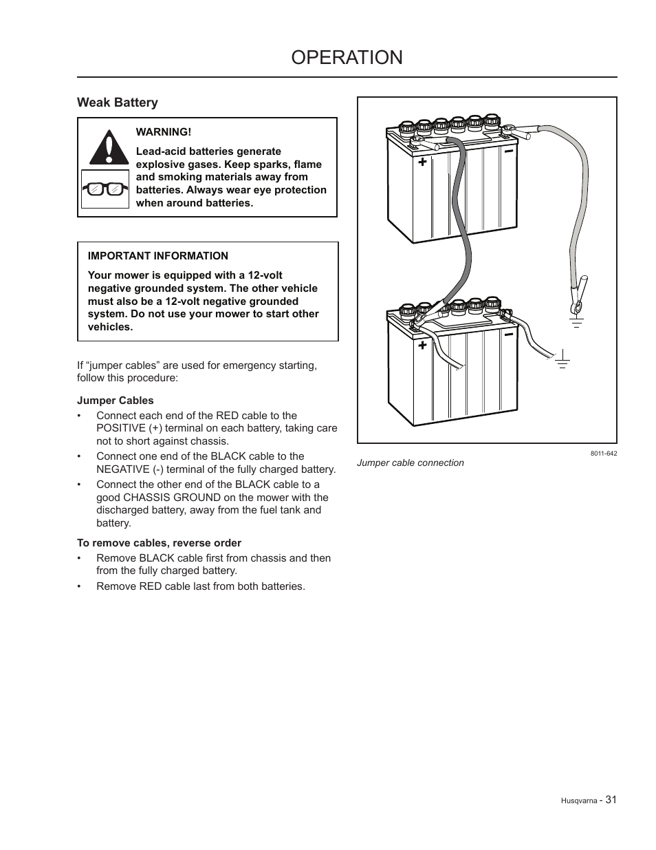 Jumper cables, Operation | HTC LZC5227 / 965879701 User Manual | Page 31 / 76