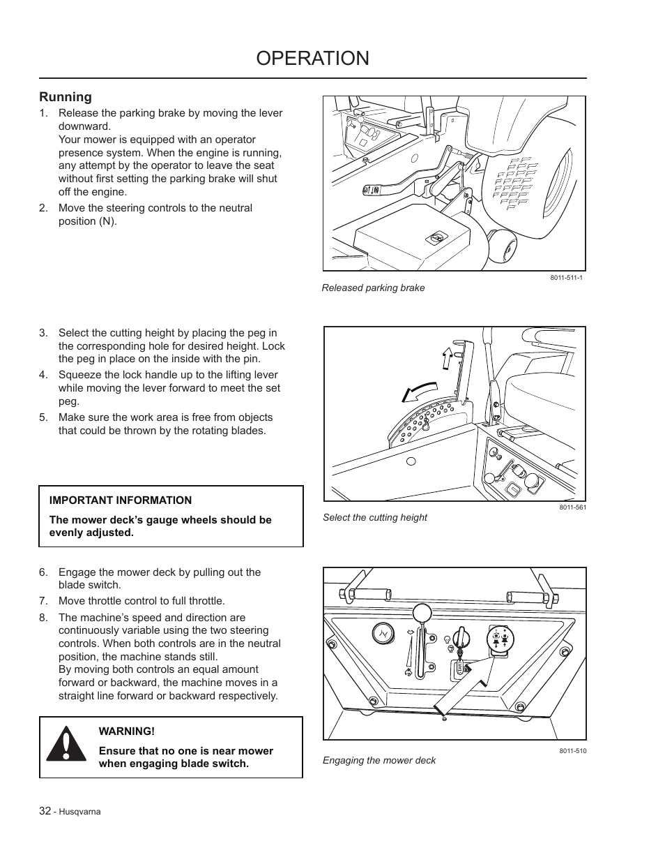 Running, Operation | HTC LZC5227 / 965879701 User Manual | Page 32 / 76