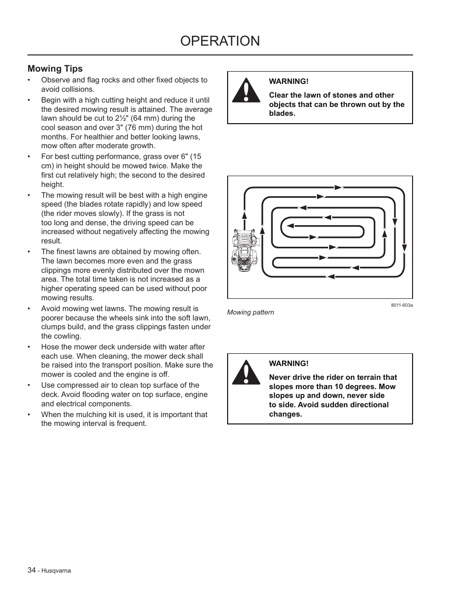 Mowing tips, Operation | HTC LZC5227 / 965879701 User Manual | Page 34 / 76