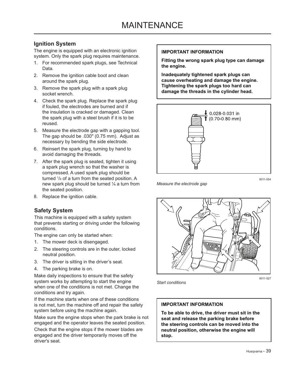 Ignition system, Safety system, Maintenance | HTC LZC5227 / 965879701 User Manual | Page 39 / 76