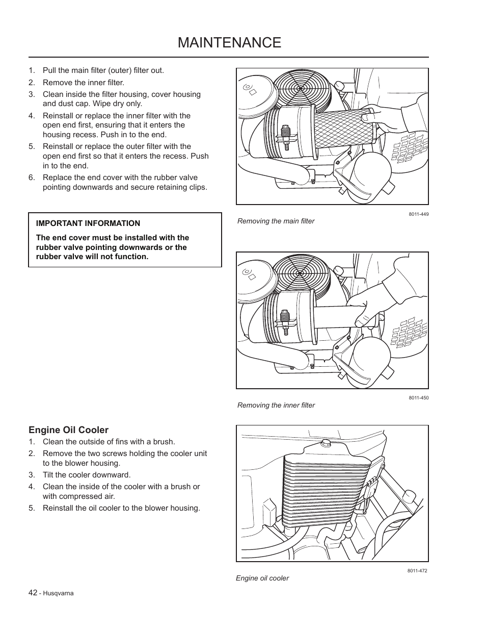 Engine oil cooler, Maintenance | HTC LZC5227 / 965879701 User Manual | Page 42 / 76