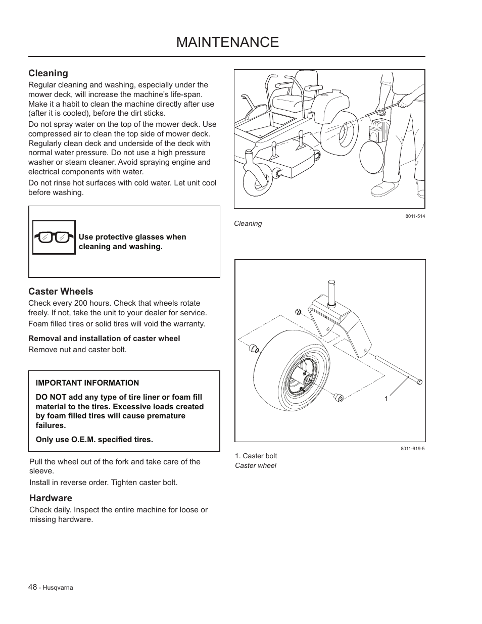 Cleaning, Caster wheels, Hardware | Maintenance | HTC LZC5227 / 965879701 User Manual | Page 48 / 76