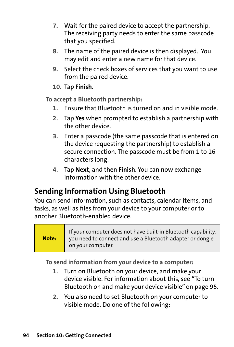 Sending information using bluetooth | HTC Dash User Manual | Page 100 / 158