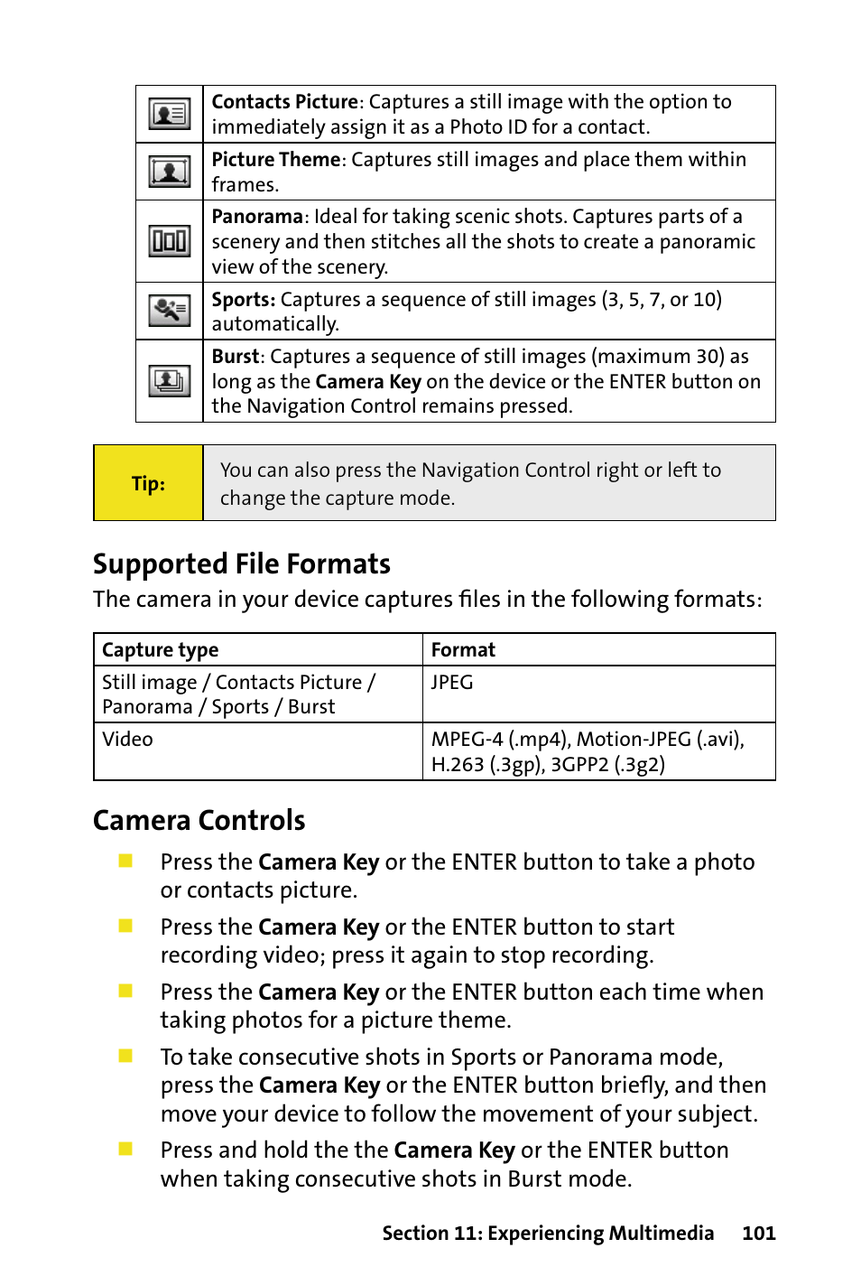 Supported file formats, Camera controls | HTC Dash User Manual | Page 107 / 158