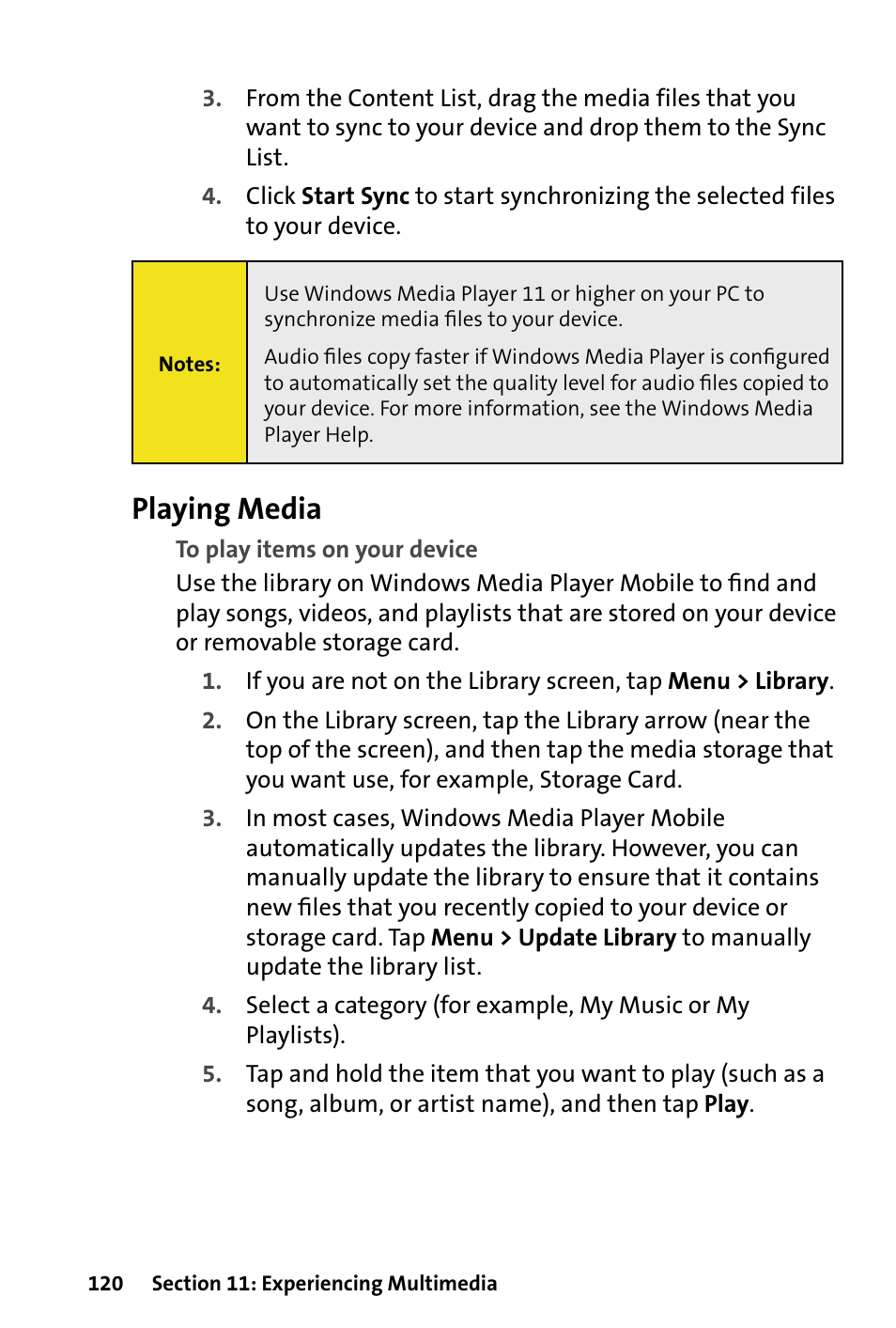 Playing media | HTC Dash User Manual | Page 126 / 158