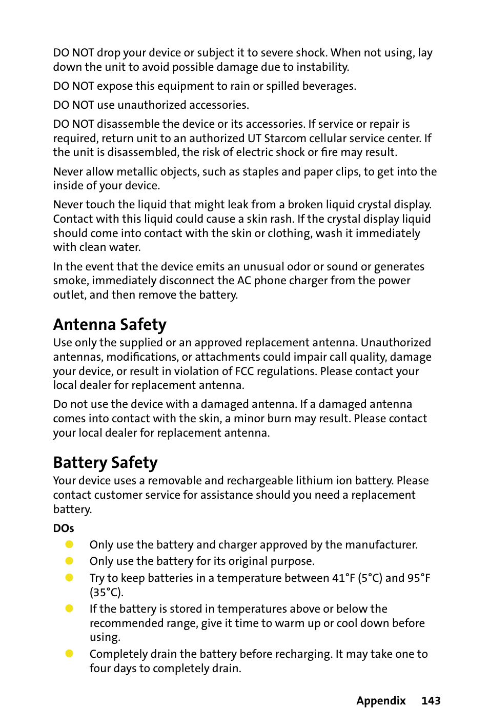 Antenna safety, Battery safety | HTC Dash User Manual | Page 149 / 158