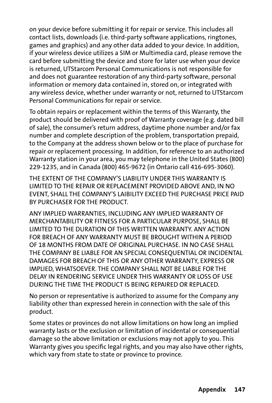 Warranty | HTC Dash User Manual | Page 153 / 158