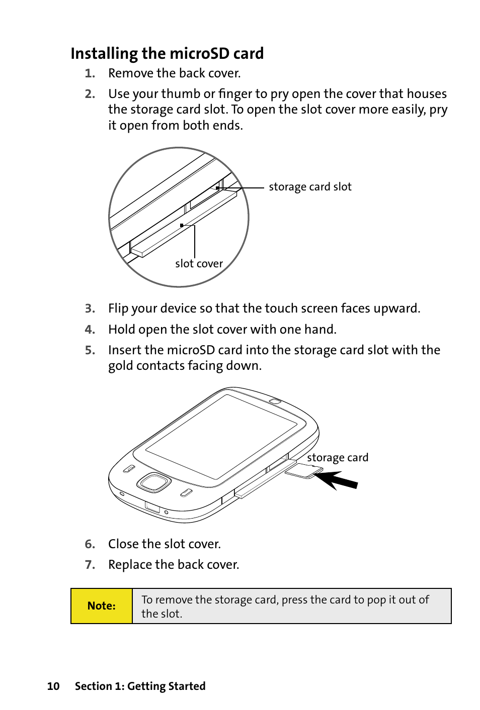 Installing the microsd card | HTC Dash User Manual | Page 16 / 158
