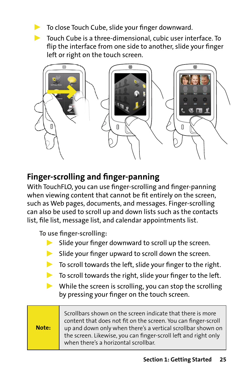 Finger-scrolling and ﬁnger-panning | HTC Dash User Manual | Page 31 / 158