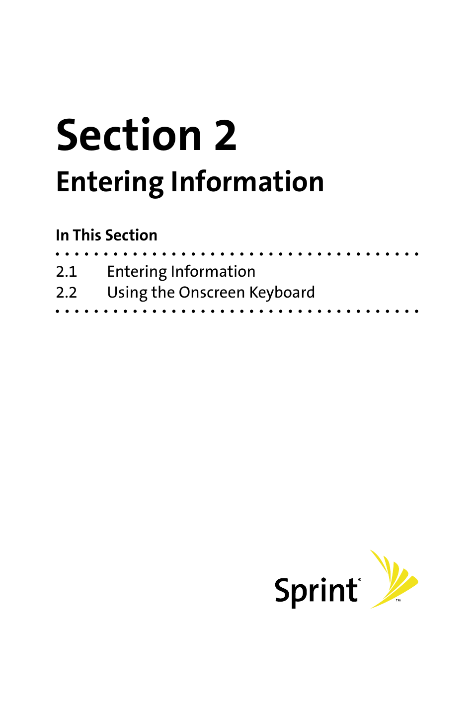 Section 2, Entering information | HTC Dash User Manual | Page 37 / 158