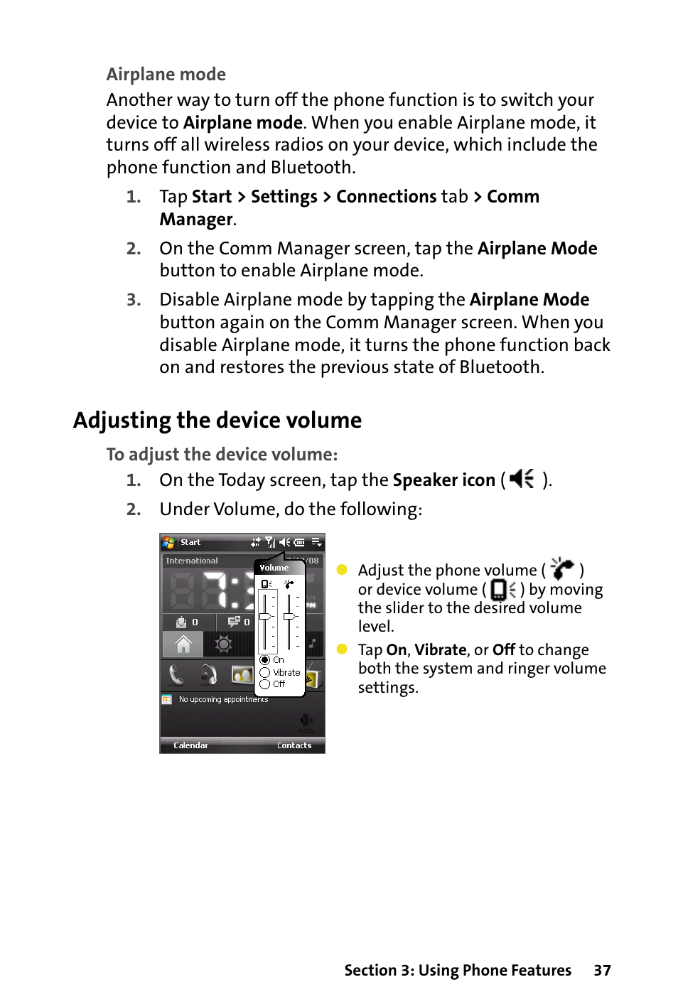 Adjusting the device volume | HTC Dash User Manual | Page 43 / 158