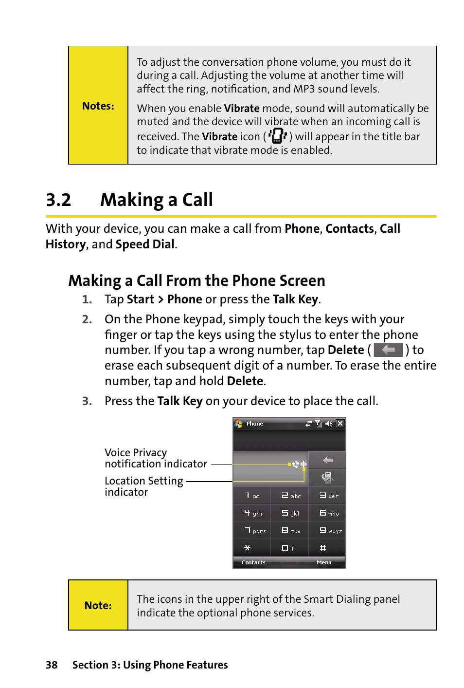 2 making a call, Making a call, Making a call from the phone screen | HTC Dash User Manual | Page 44 / 158