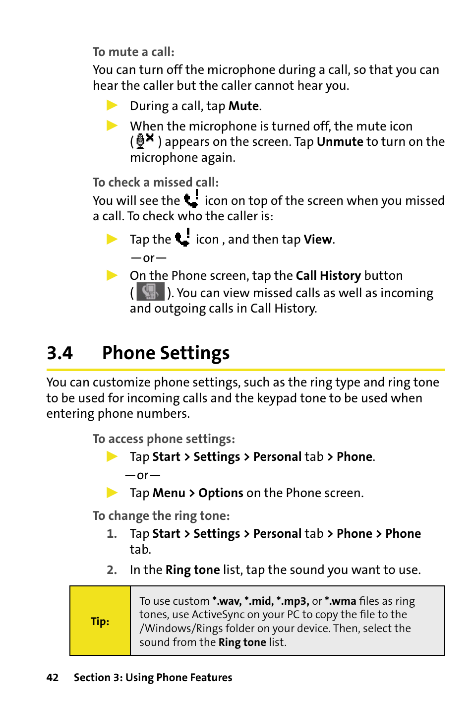 4 phone settings, Phone settings | HTC Dash User Manual | Page 48 / 158
