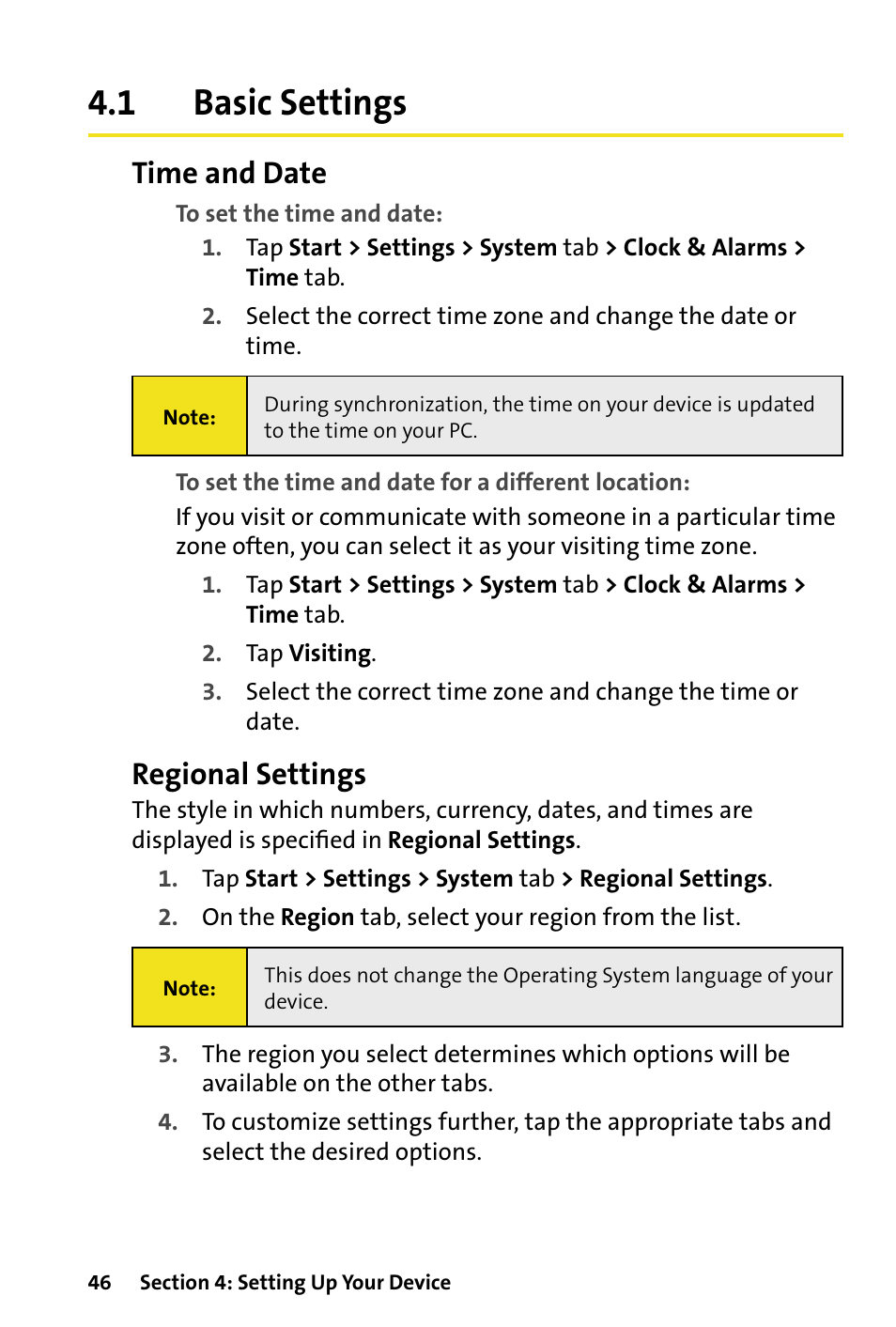 1 basic settings, Basic settings, Time and date | Regional settings | HTC Dash User Manual | Page 52 / 158