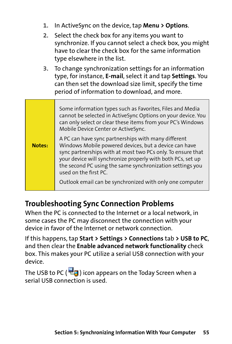 Troubleshooting sync connection problems | HTC Dash User Manual | Page 61 / 158