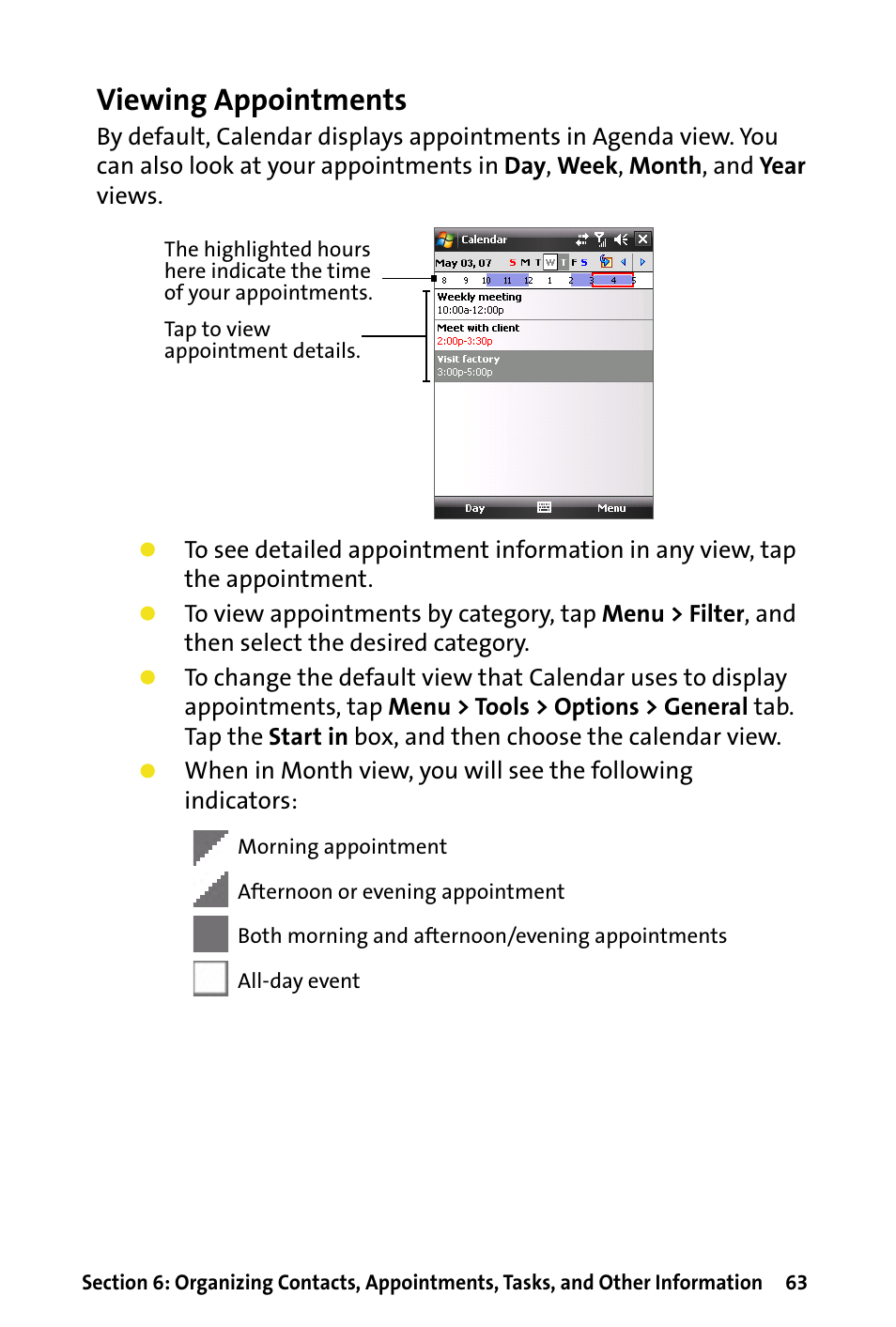 Viewing appointments | HTC Dash User Manual | Page 69 / 158