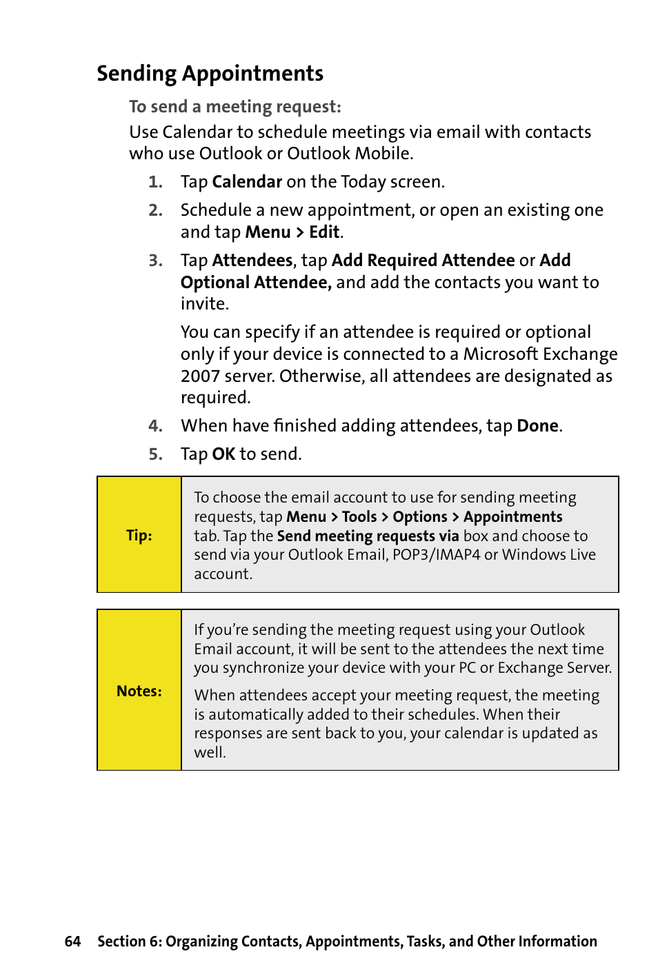 Sending appointments | HTC Dash User Manual | Page 70 / 158