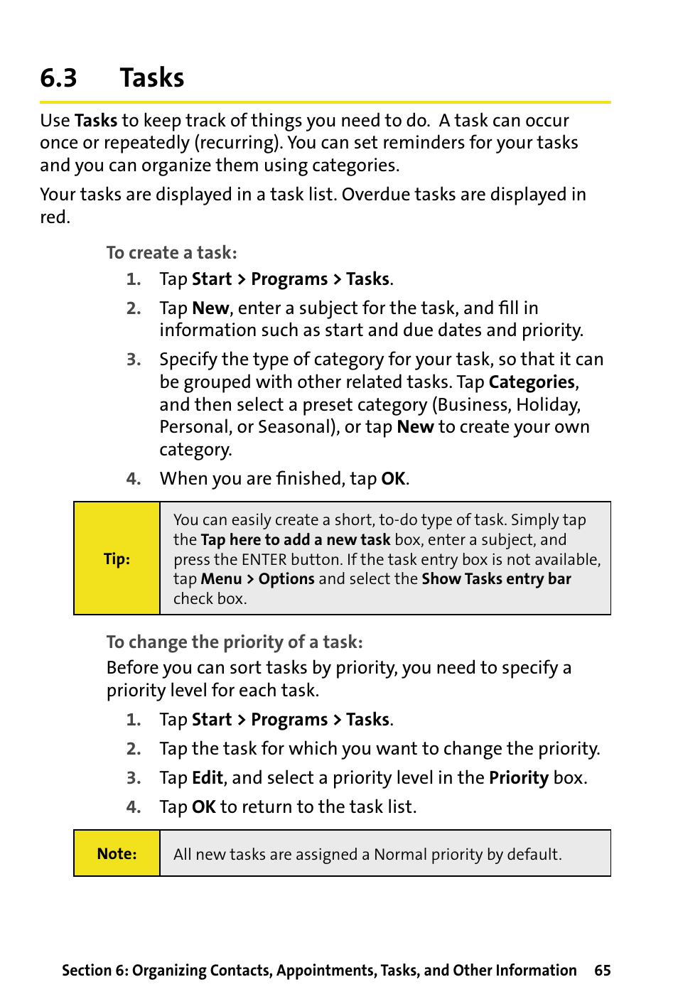 3 tasks, Tasks | HTC Dash User Manual | Page 71 / 158