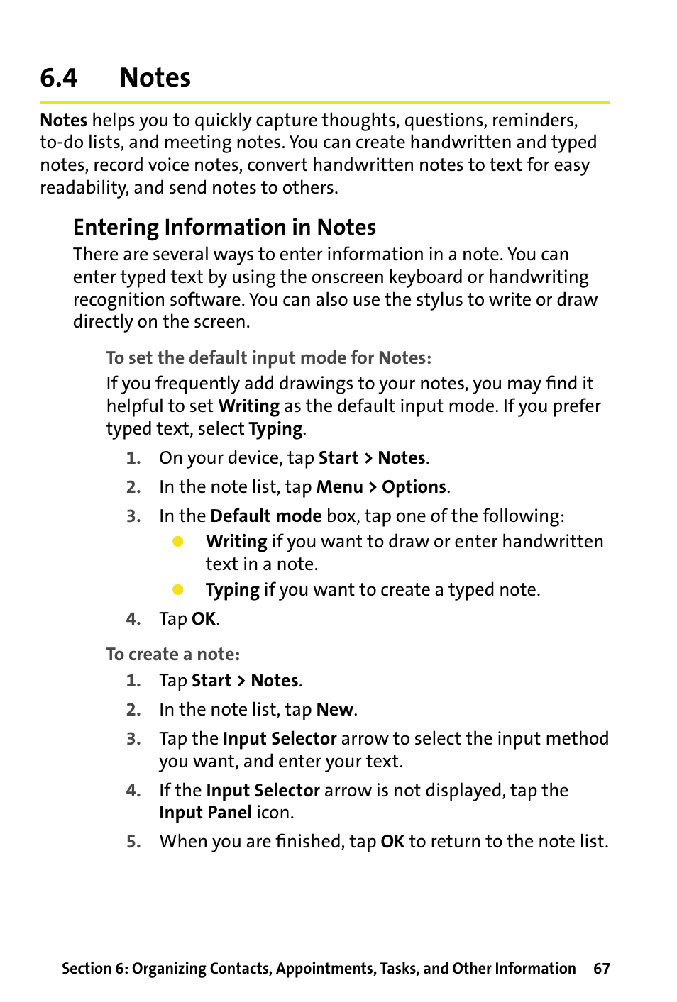 4 notes, Notes | HTC Dash User Manual | Page 73 / 158