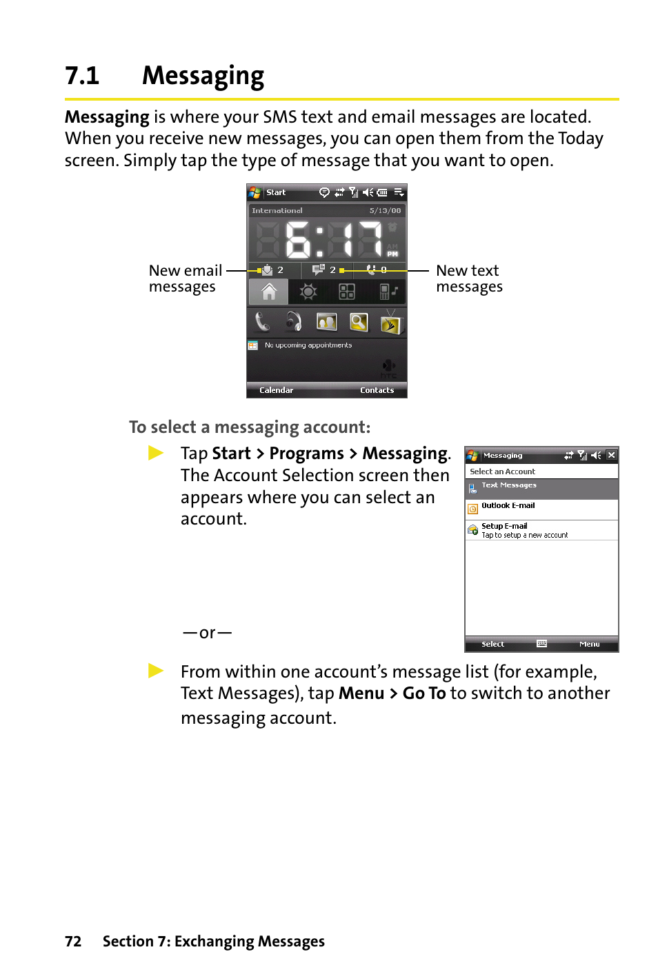 1 messaging, Messaging | HTC Dash User Manual | Page 78 / 158