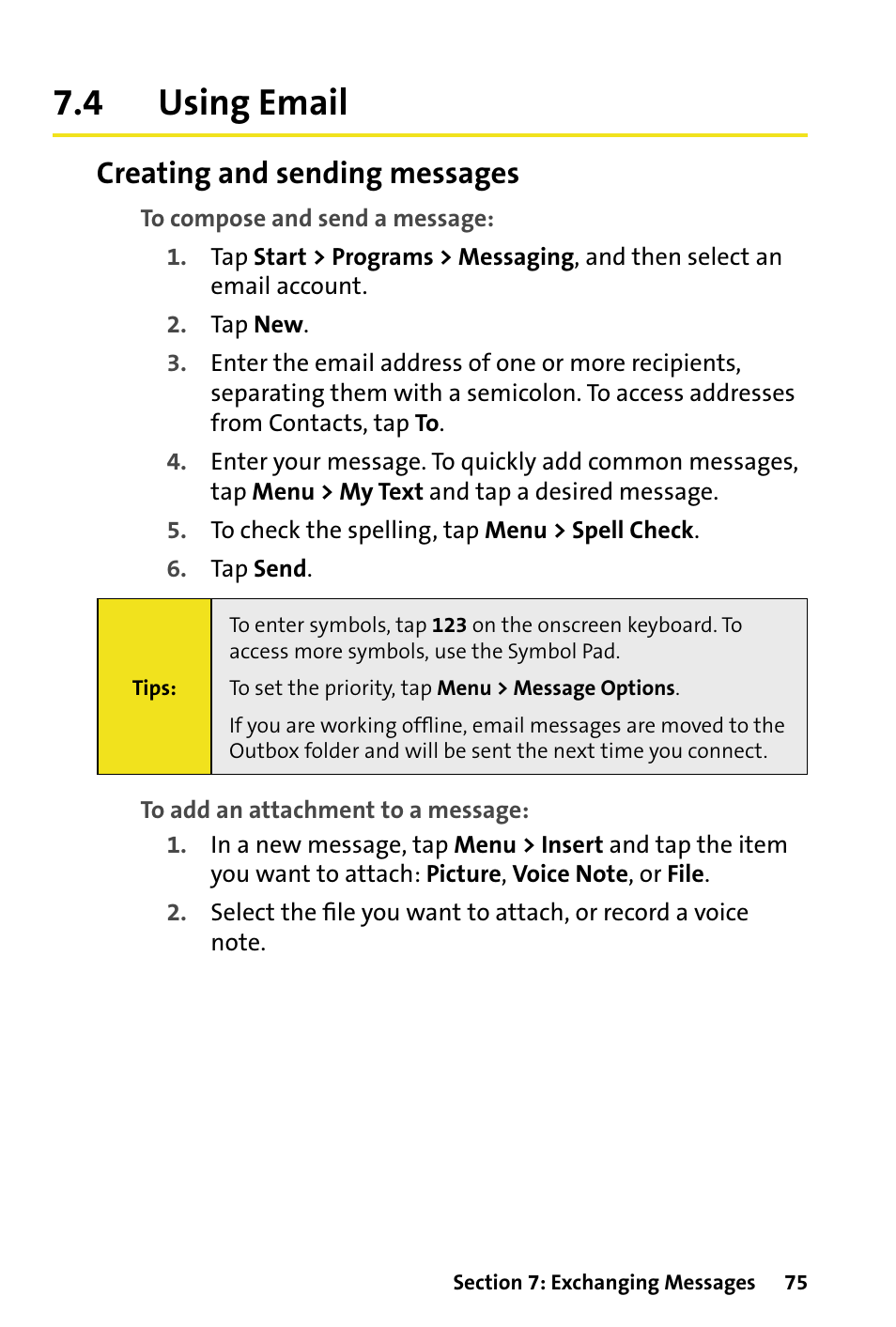 4 using email, Using email, Creating and sending messages | HTC Dash User Manual | Page 81 / 158