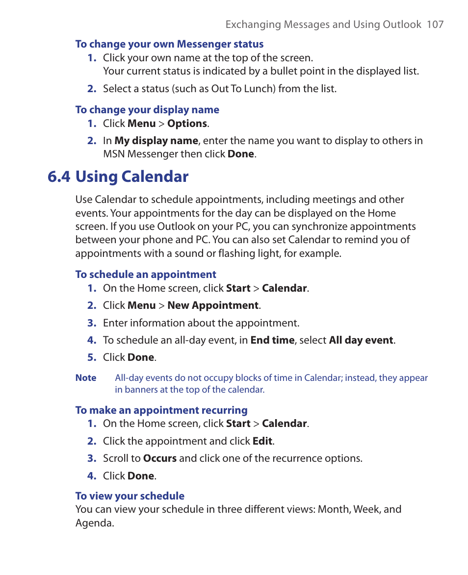 4 using calendar | HTC S621 User Manual | Page 107 / 172