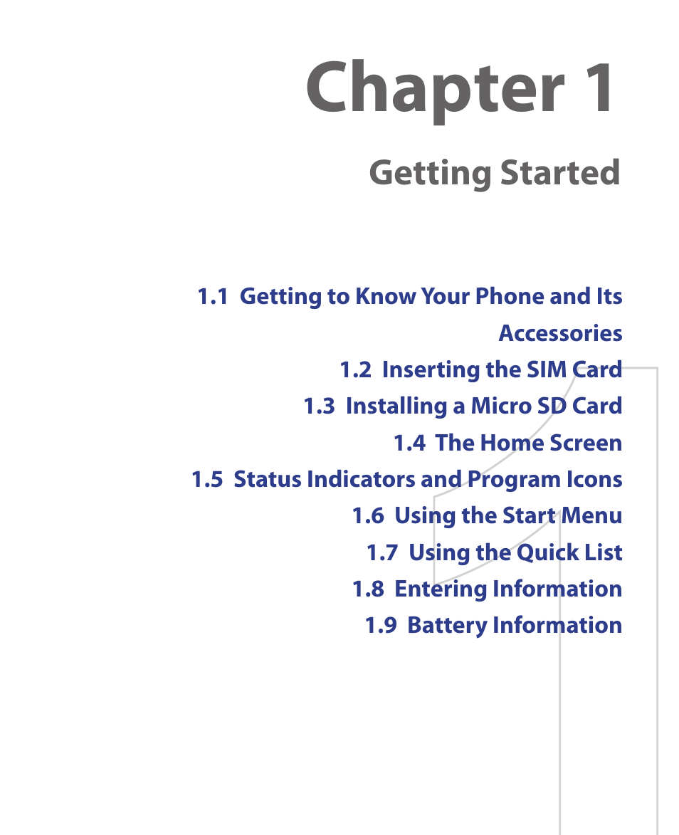 Chapter 1, Getting started | HTC S621 User Manual | Page 13 / 172