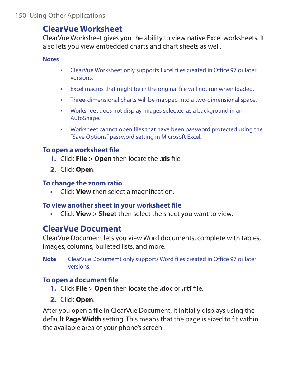 Clearvue worksheet, Clearvue document | HTC S621 User Manual | Page 150 / 172
