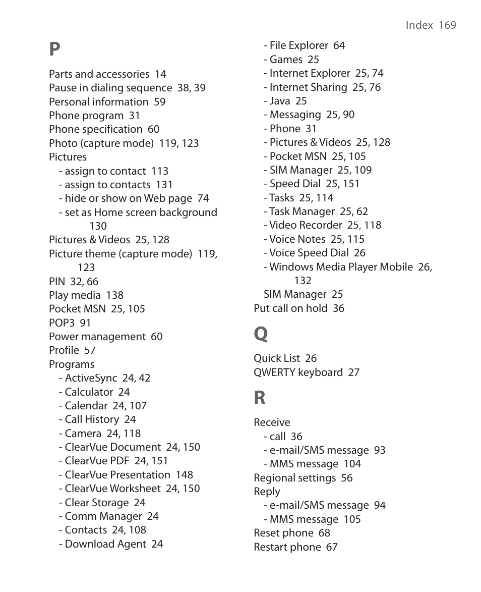 HTC S621 User Manual | Page 169 / 172