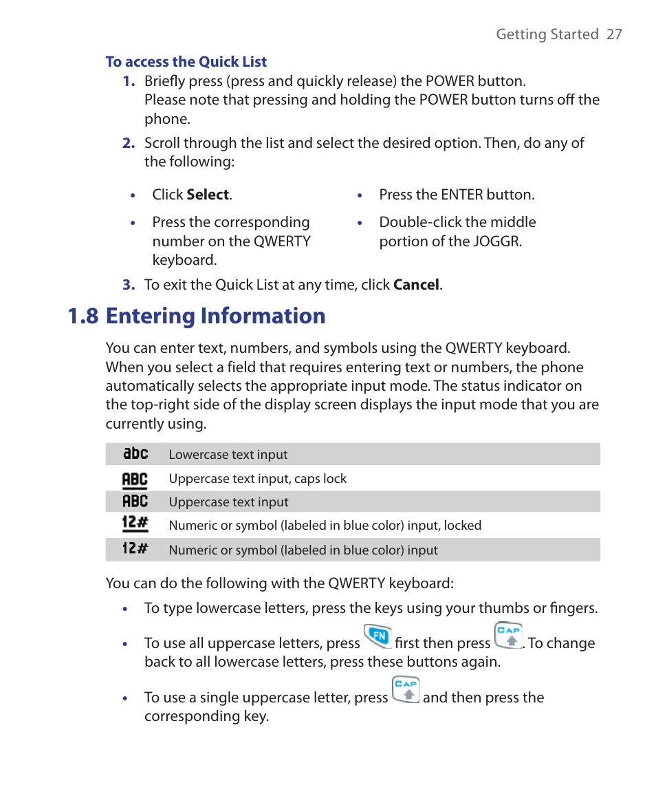 8 entering information | HTC S621 User Manual | Page 27 / 172