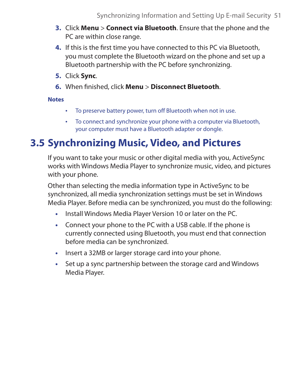 5 synchronizing music, video, and pictures | HTC S621 User Manual | Page 51 / 172