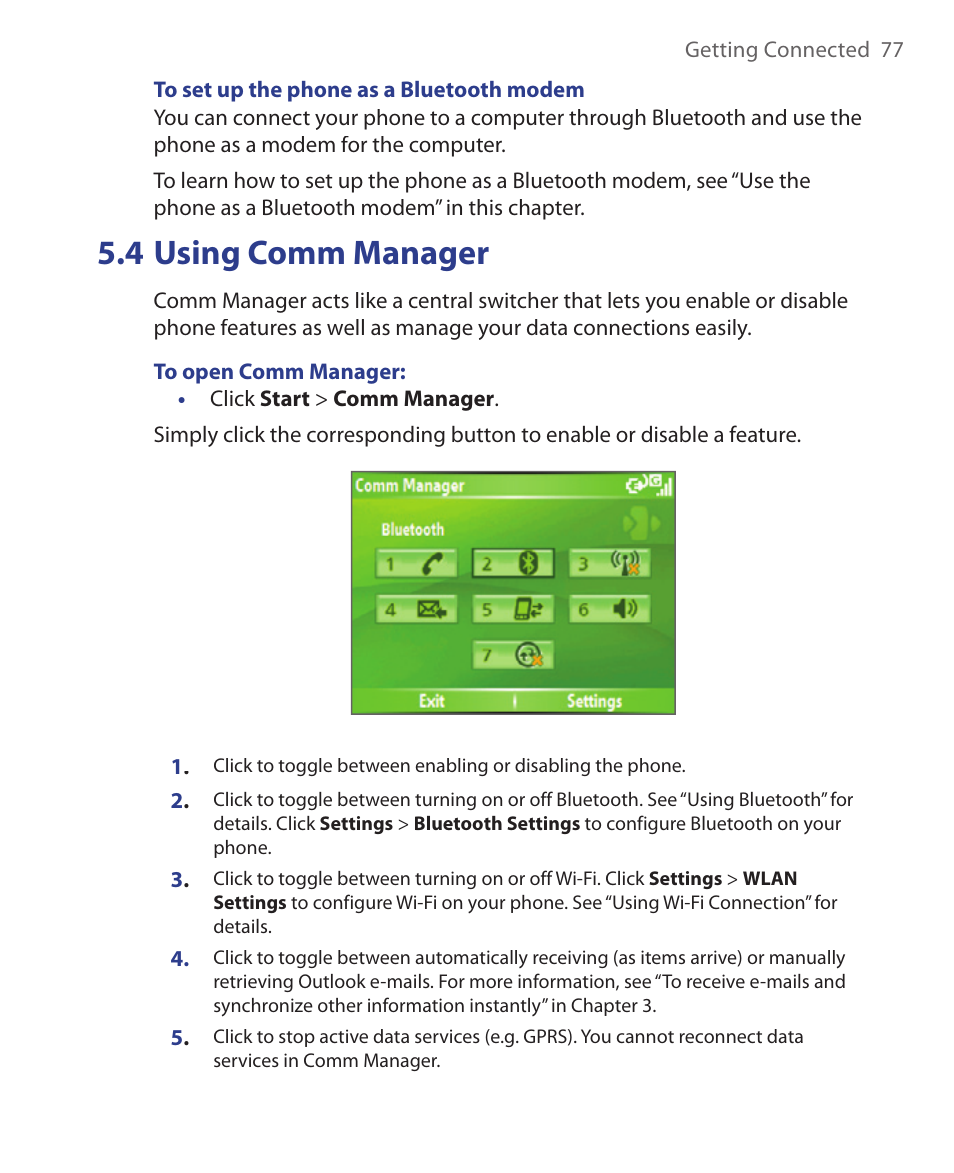 4 using comm manager | HTC S621 User Manual | Page 77 / 172