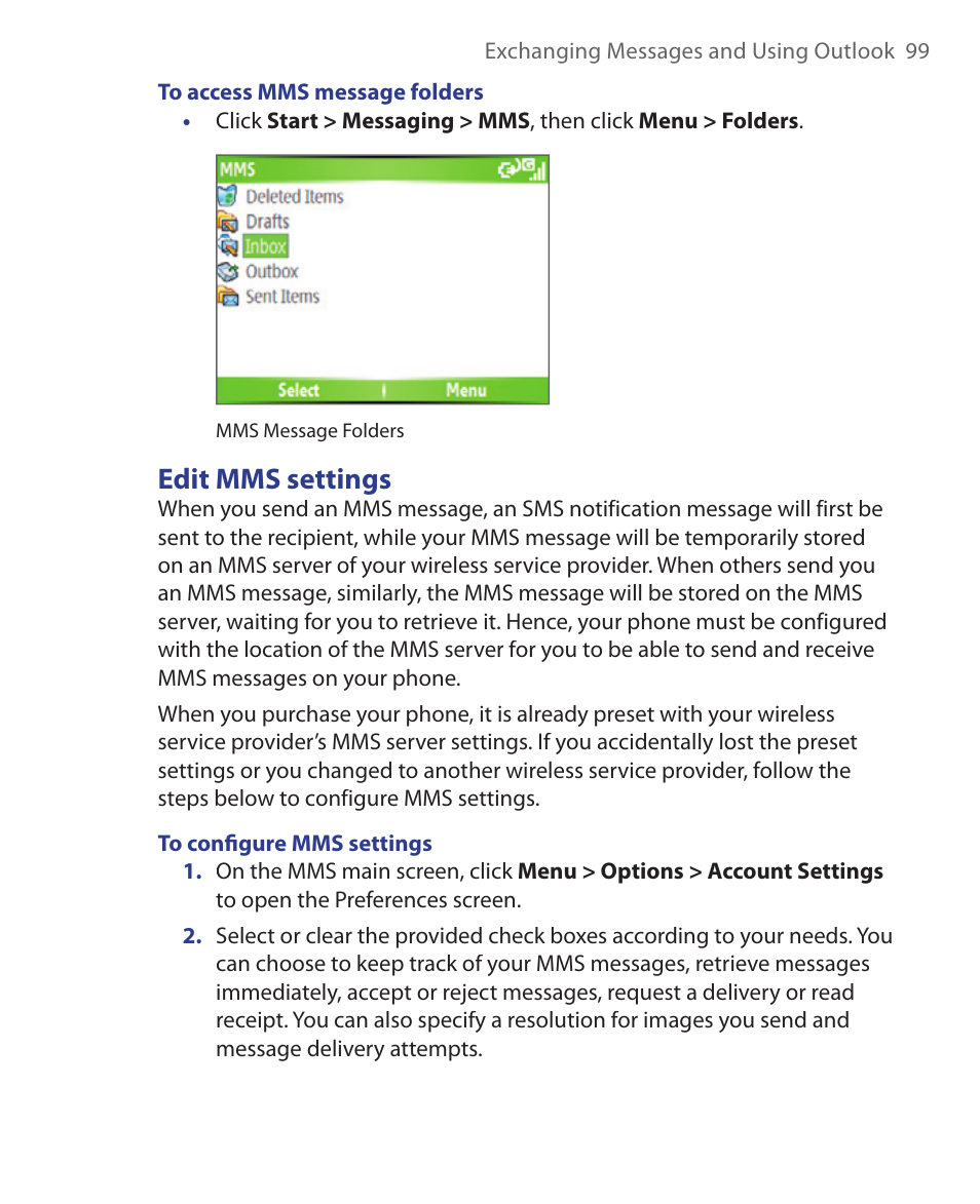 Edit mms settings | HTC S621 User Manual | Page 99 / 172