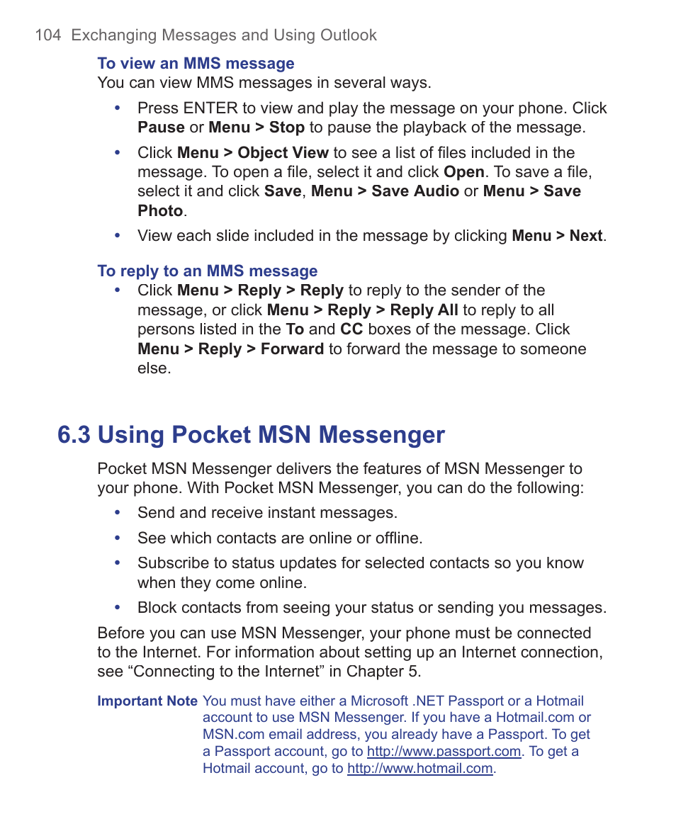 3 using pocket msn messenger | HTC 3125 User Manual | Page 104 / 169