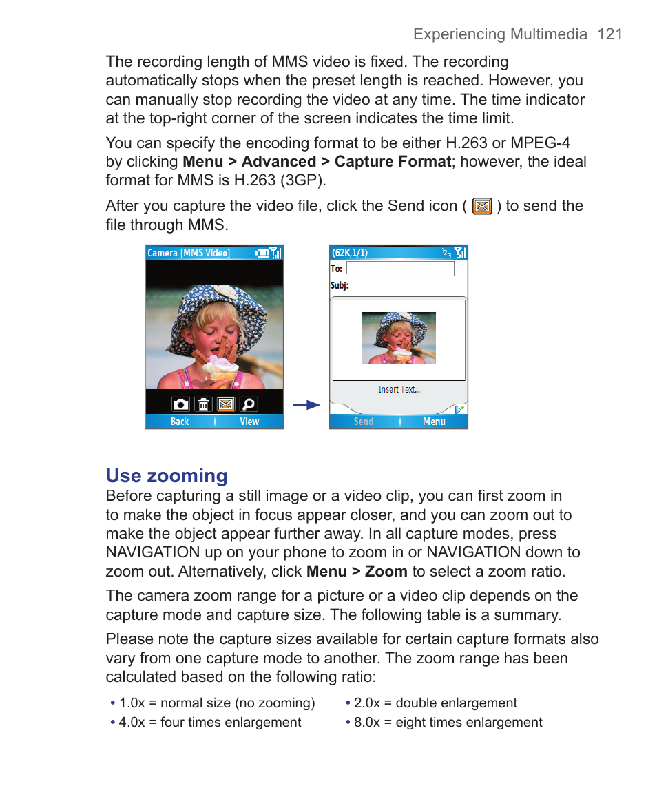 Use zooming | HTC 3125 User Manual | Page 121 / 169