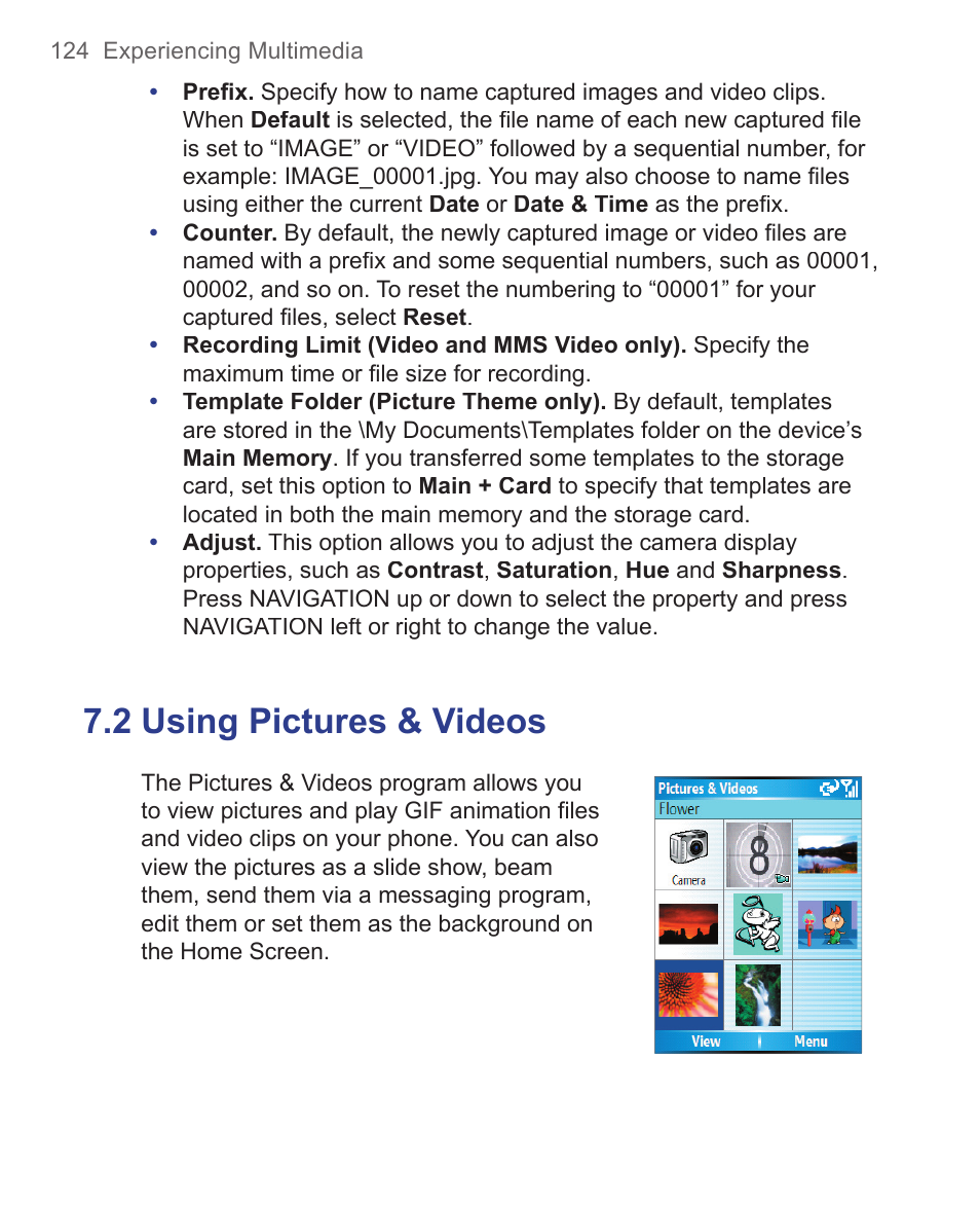 2 using pictures & videos | HTC 3125 User Manual | Page 124 / 169
